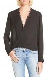 LAGENCE Rosario Lace Trim Silk Surplice Blouse at Nordstrom